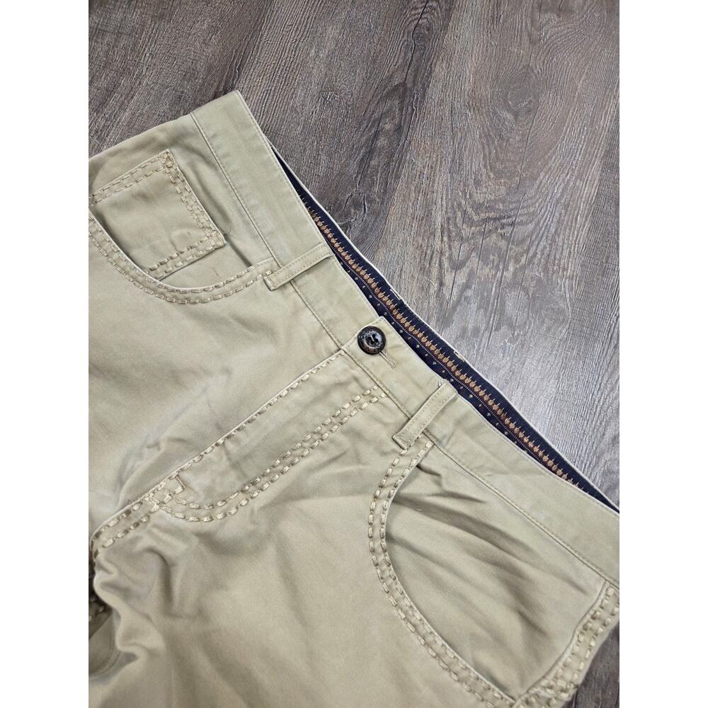 Stacy Adams Tan Pants Khakis Top-Stitch Straight Flat Front 32x30 (tag34x32) - Picture 3 of 10